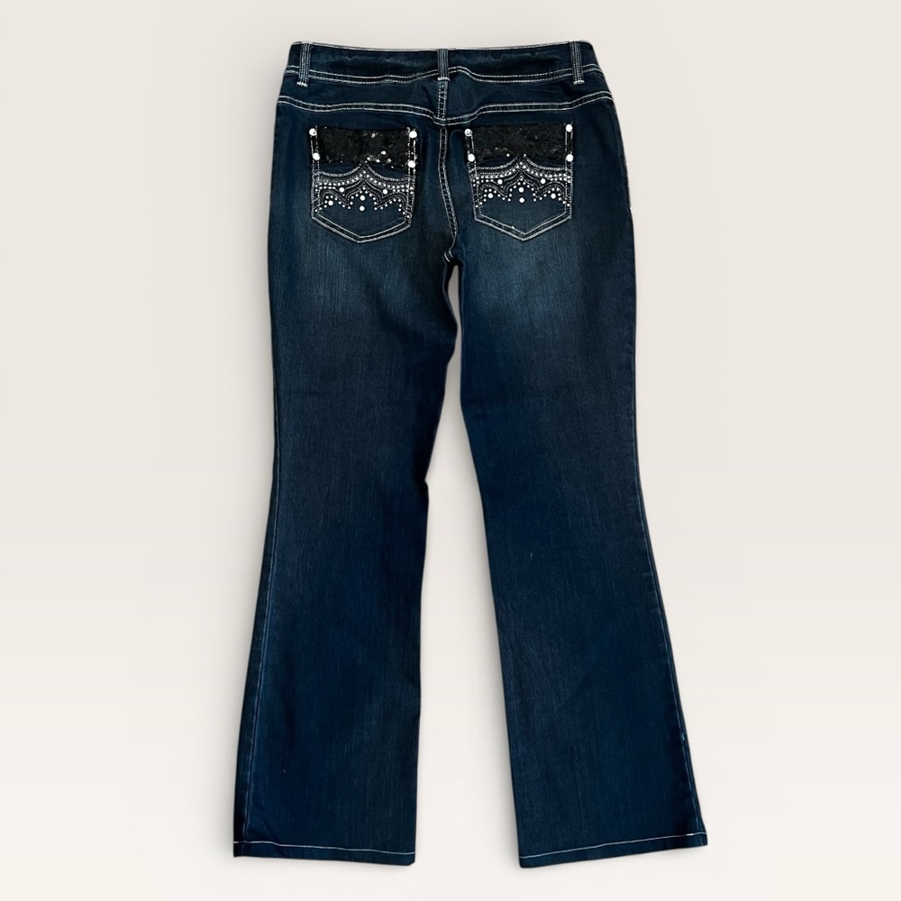 Chico's Platinum Dark Blue Flare Jeans with Stud & Sequin Detail C228 - Picture 4 of 8